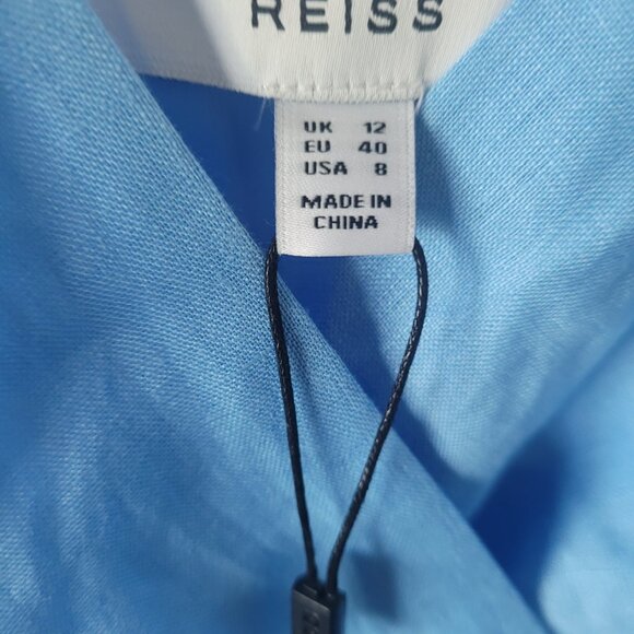 NEW REISS Blue Emily Linen Side Tie Jumpsuit Size 8 - Picture 6 of 6
